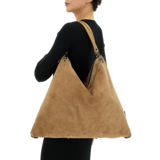 Borsa Grande in Pelle e Camoscio - Beige