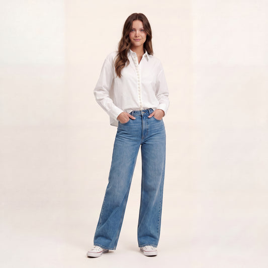 Camicia in Cotone Bianco con Dettaglio Perle