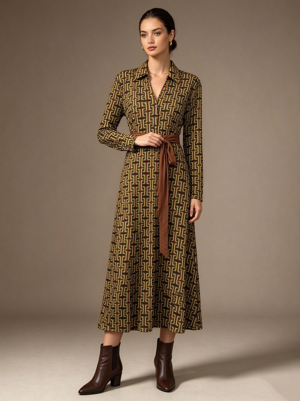 Abito a Camicia in Stampa Geometrica