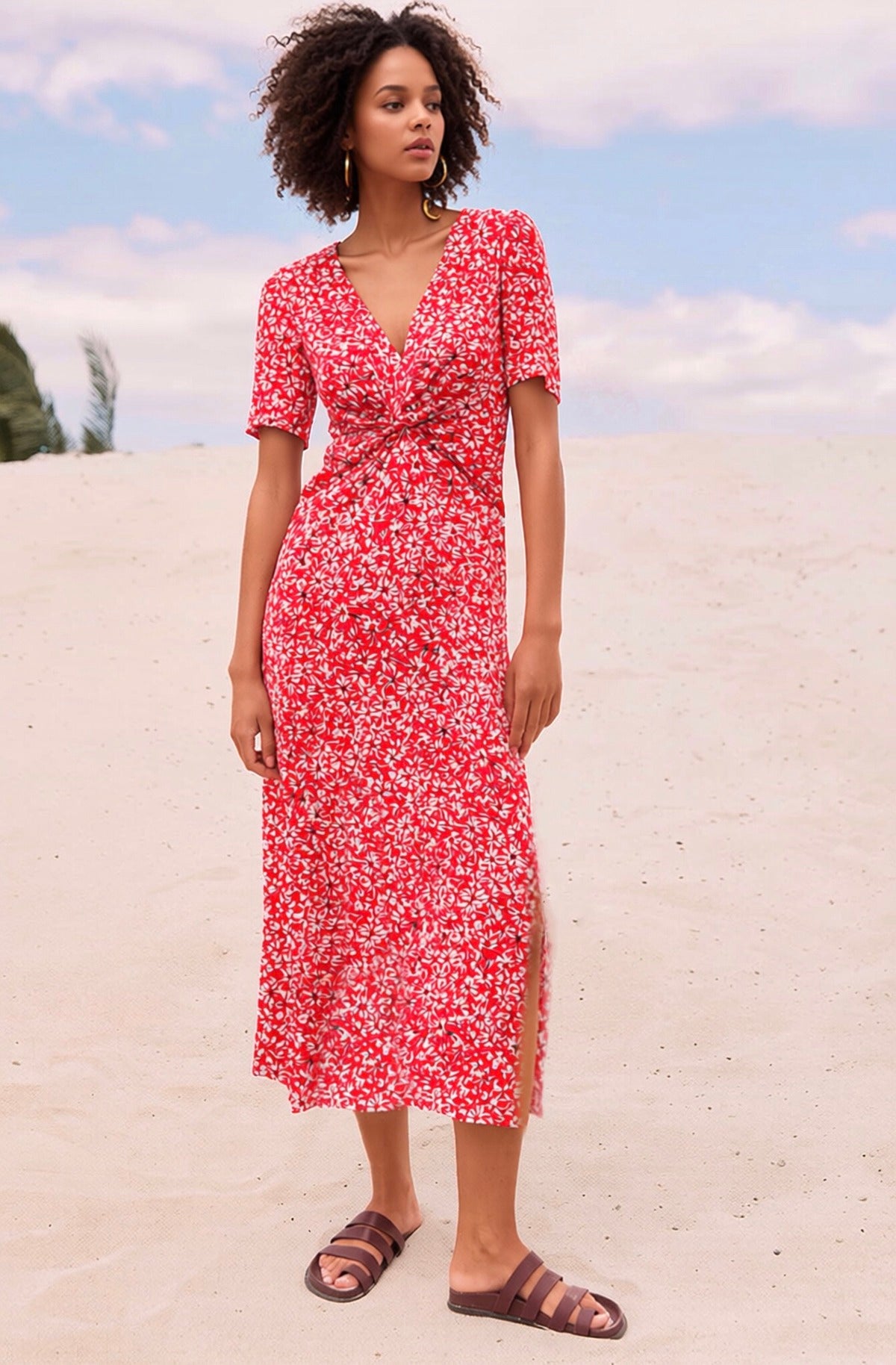 Abito midi in jersey stampato - Rosso