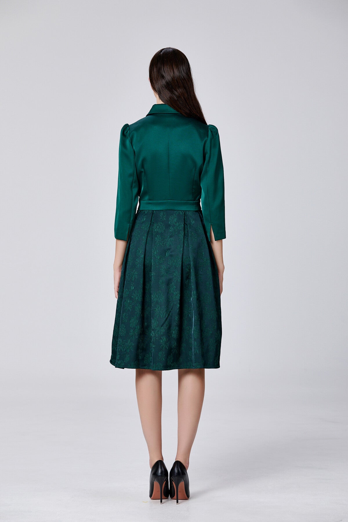 Abito con gonna morbida in broccato - Verde Abete