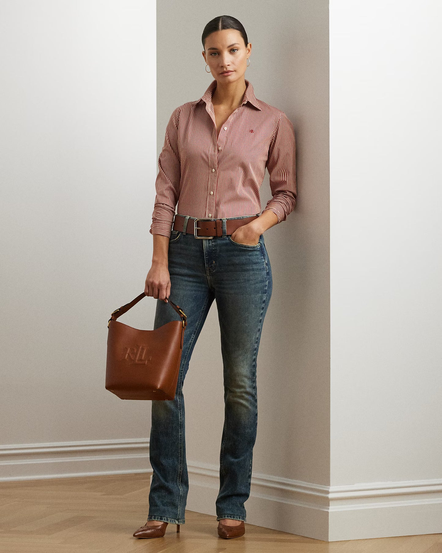 Camicia in cotone a righe bianca e rossa