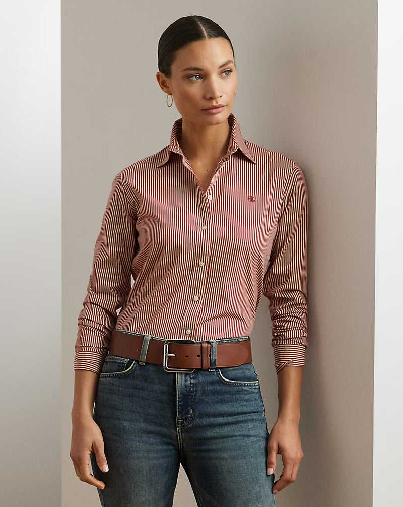 Camicia in cotone a righe bianca e rossa
