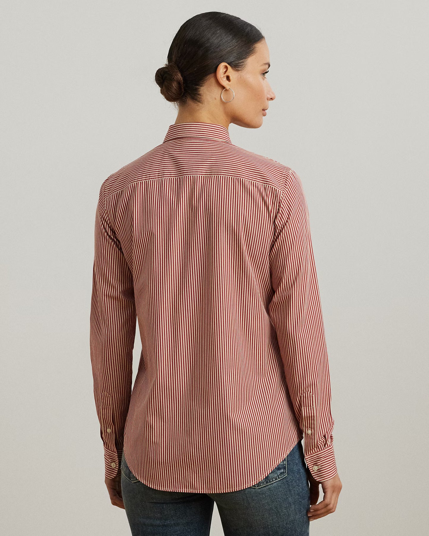 Camicia in cotone a righe bianca e rossa