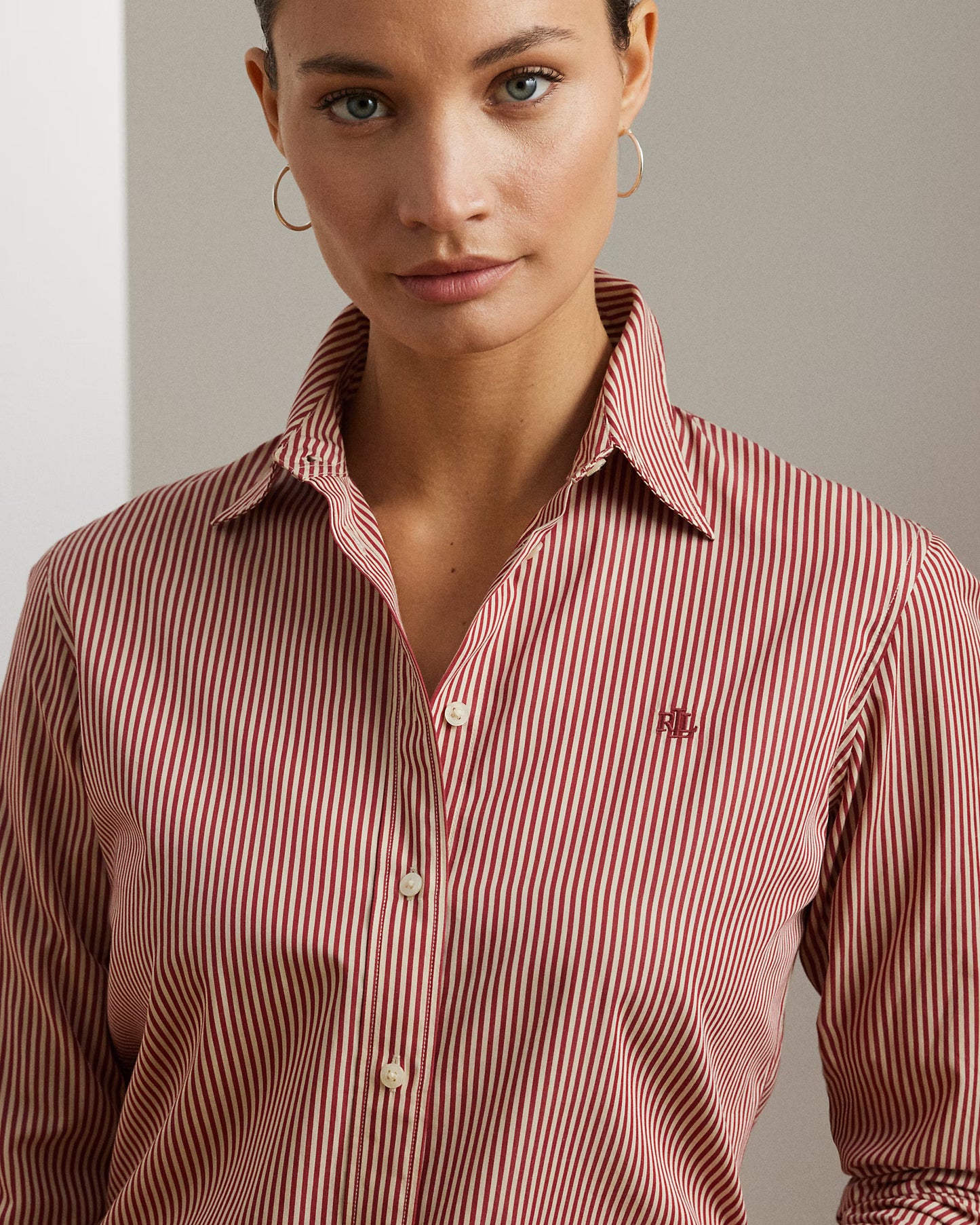 Camicia in cotone a righe bianca e rossa