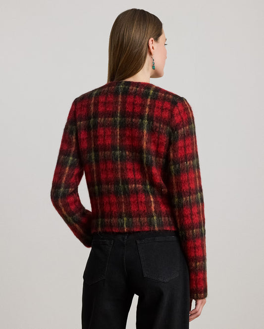 Giacca a girocollo scozzese in misto mohair