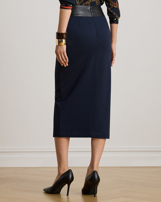 Compact jersey straight midi skirt