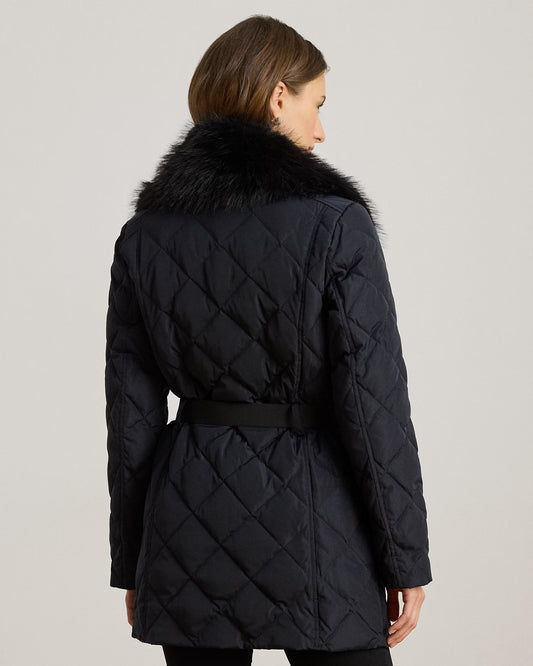 Piumino corto blu con collo ecologico staccabile