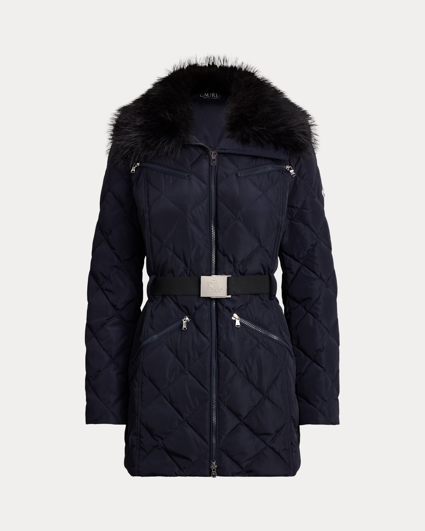 Piumino corto blu con collo ecologico staccabile