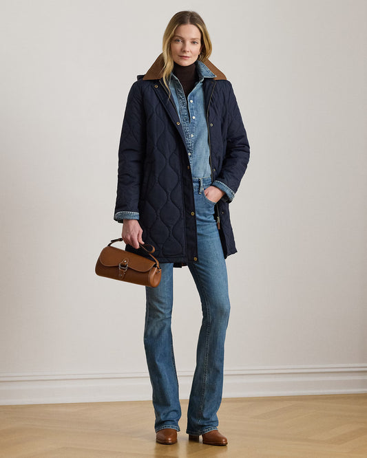 Giacca Impermeabile Trapuntata Con Cappuccio Staccabile - Cammello e Blu