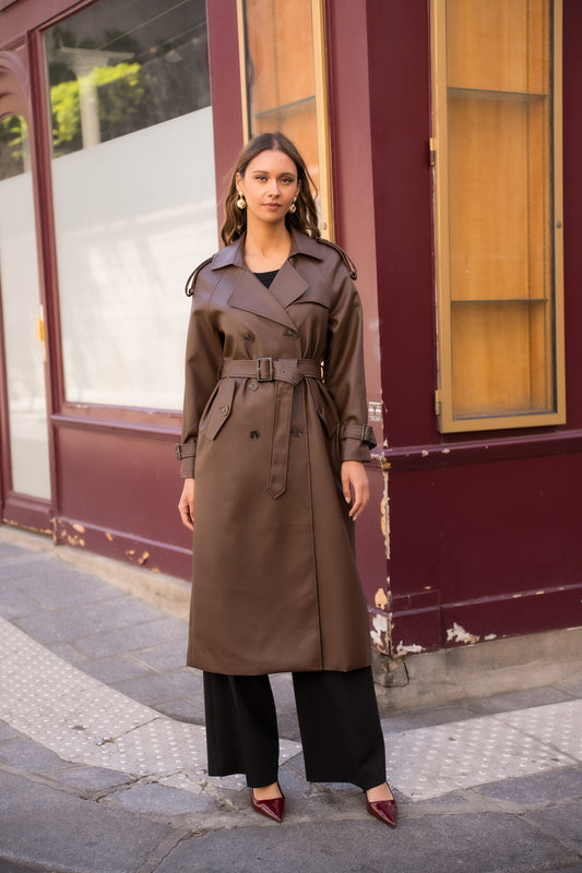 Trench lungo in pelle vegana