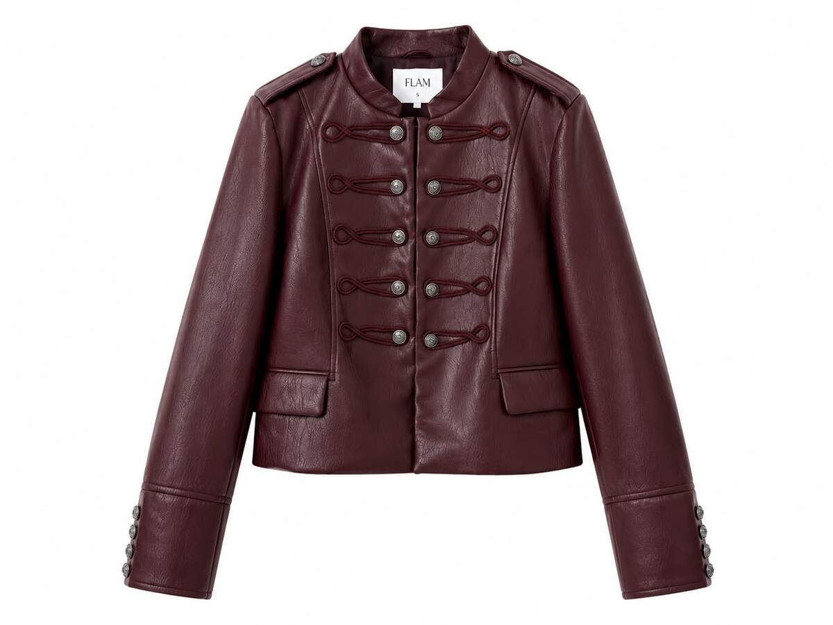 Giacca Corta in Ecopelle Stile Militare - Marrone, Nero, Bordeaux