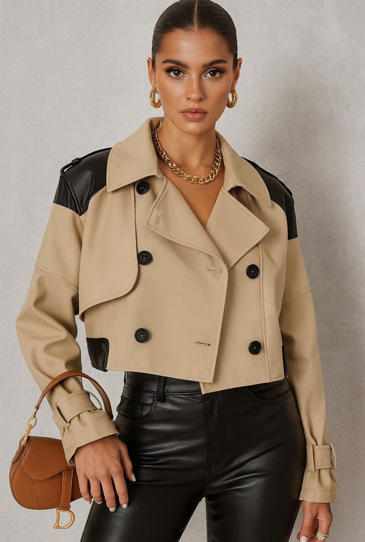Trench Corto Con Inserti in Ecopelle