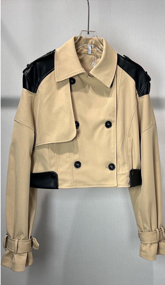 Trench Corto Con Inserti in Ecopelle