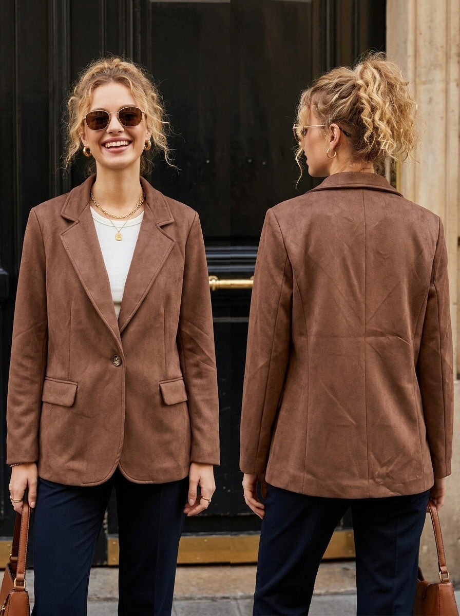 Giacca a Blazer in Ecocamoscio Elasticizzato - Verde Militare, Marrone