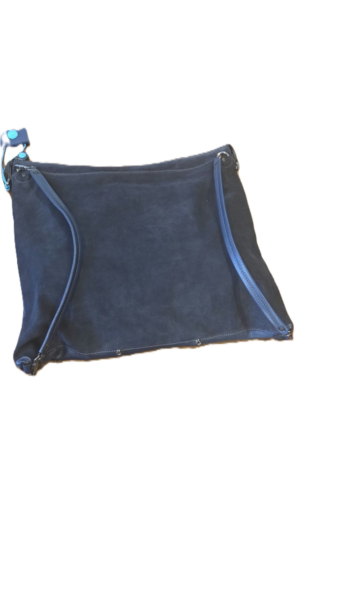 Borsa Grande in Pelle e Camoscio - Grigio, Beige, Blu