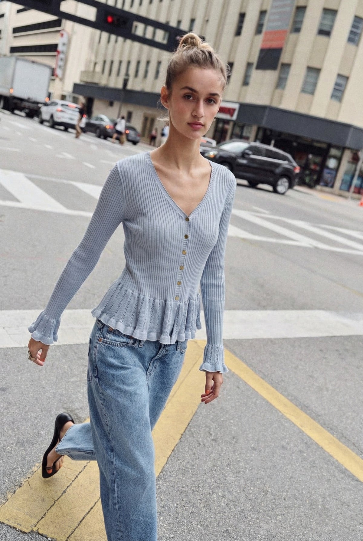 Cardigan in maglia di Viscosa con Volants