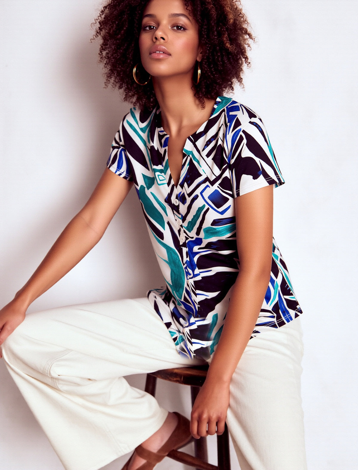 T-Shirt in Jersey in Stampa Geometrica
