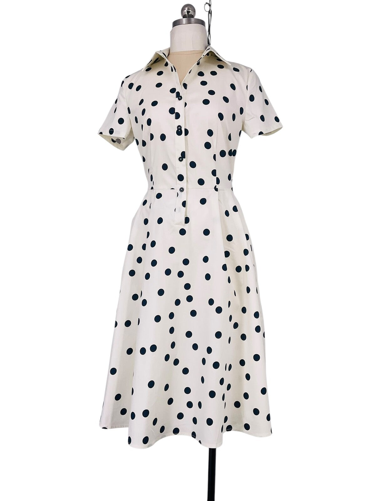 Abito a Pois in Cotone - Blu o Bianco