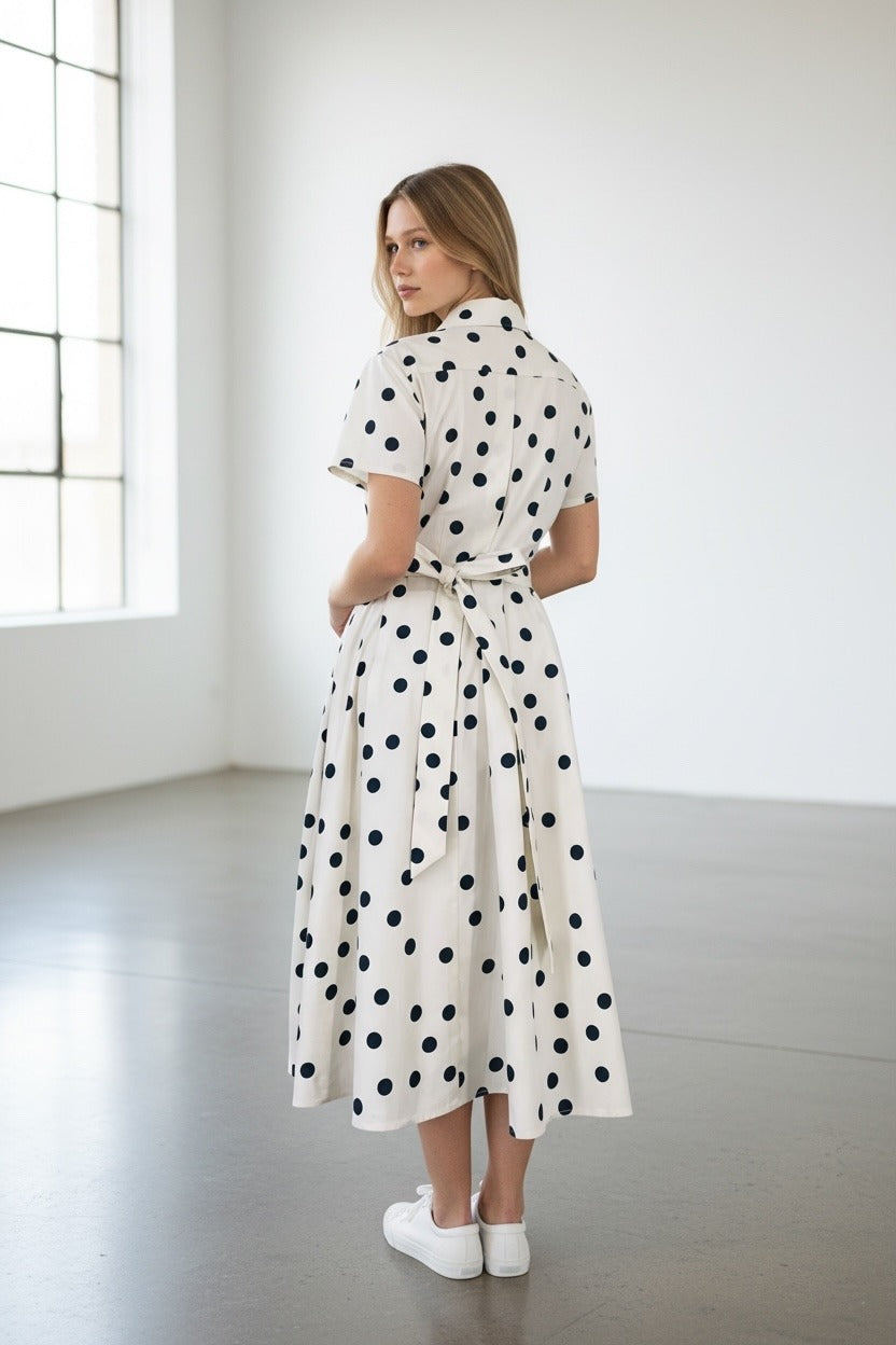 Abito a Pois in Cotone - Blu o Bianco