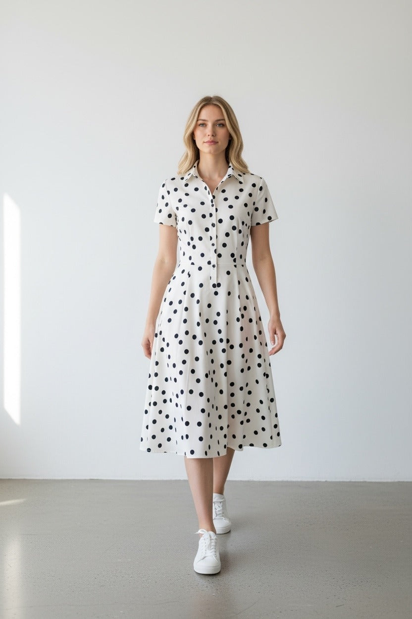 Abito a Pois in Cotone - Blu o Bianco