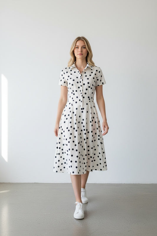 Abito a Pois in Cotone - Blu o Bianco