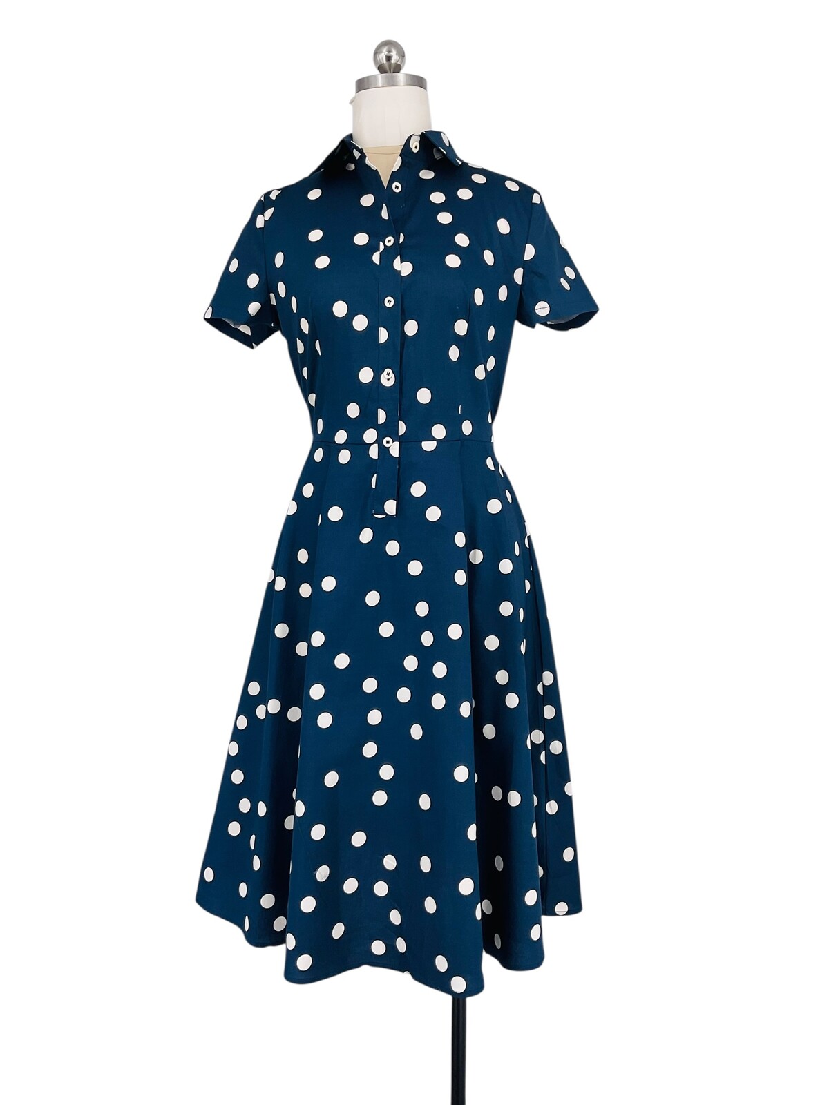 Abito a Pois in Cotone - Blu o Bianco