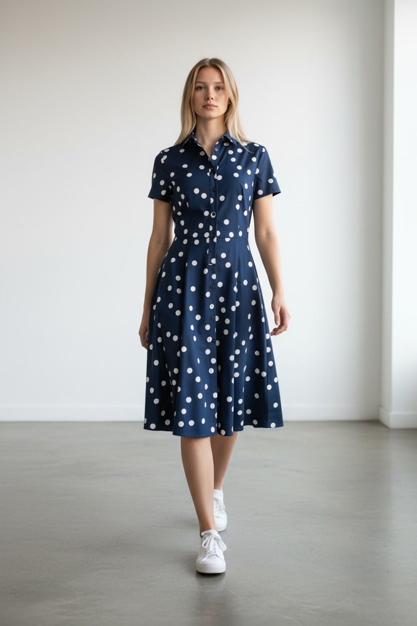 Abito a Pois in Cotone - Blu o Bianco