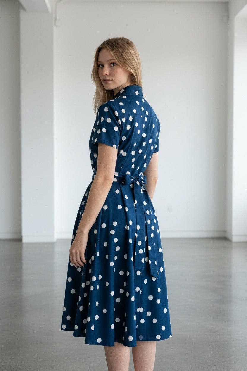 Abito a Pois in Cotone - Blu o Bianco