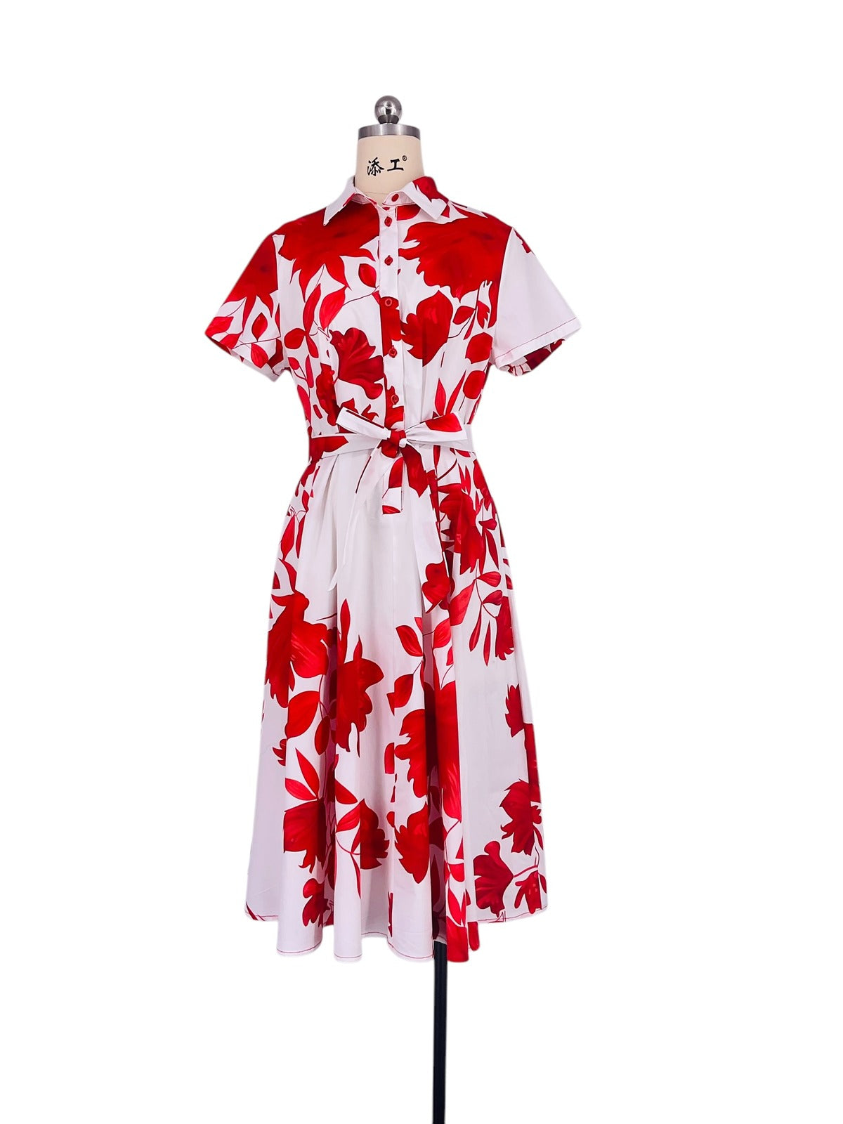 Abito in Cotone in Stampa Floreale  Rosso