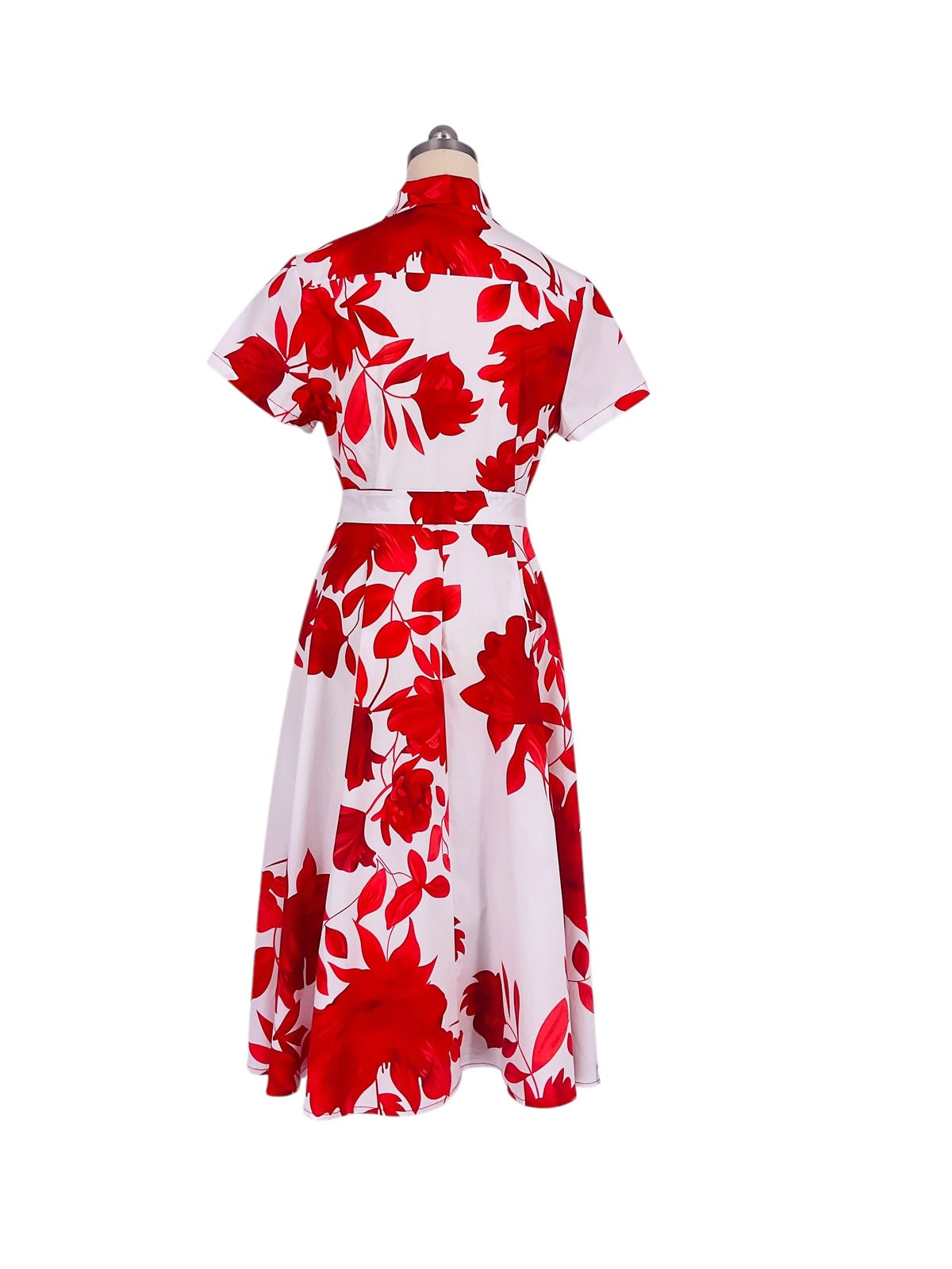 Abito in Cotone in Stampa Floreale  Rosso