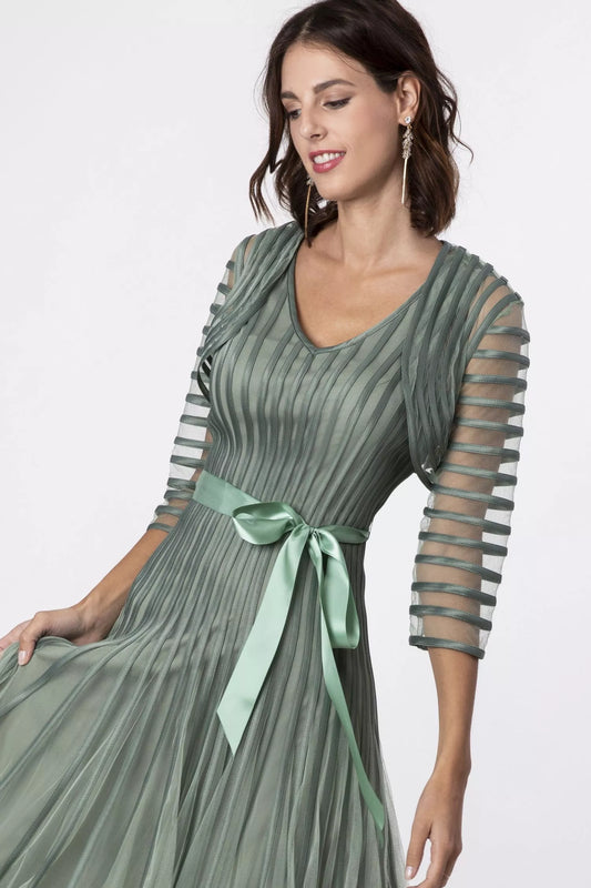 Giacca bolero elegante verde salvia con bande in raso