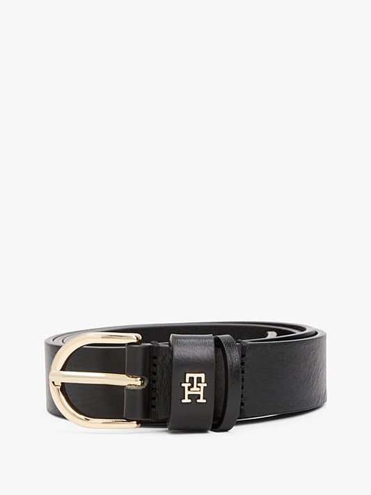 Cintura classica nera in pelle con monogramma TH
