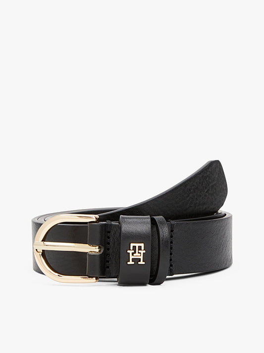 Cintura classica nera in pelle con monogramma TH