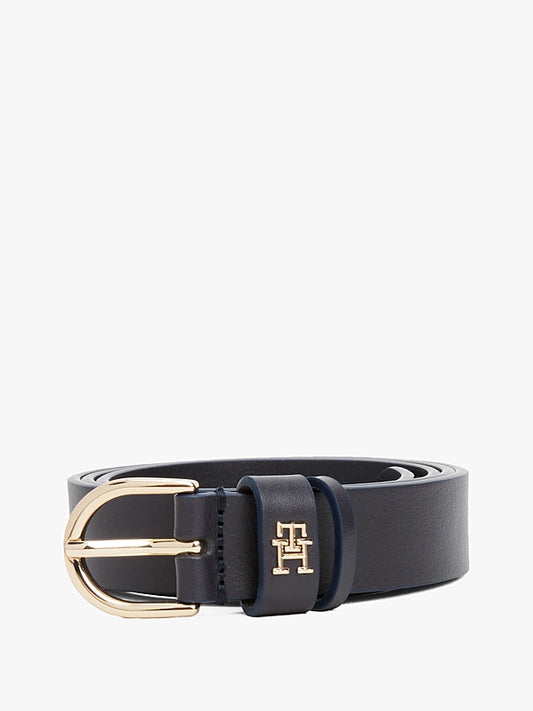 Cintura classica blu in pelle con monogramma TH