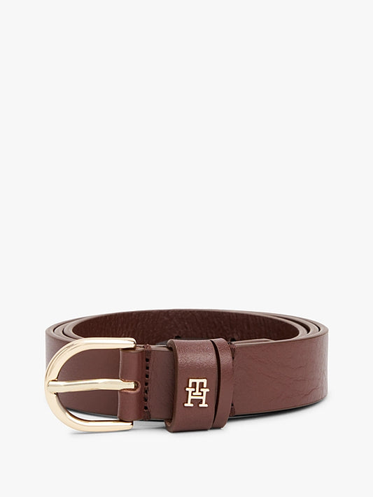 Cintura classica  marrone in pelle con monogramma TH