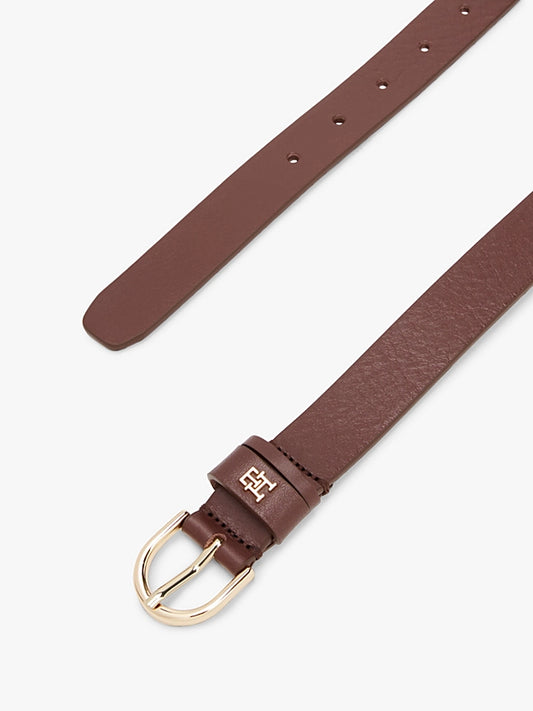 Cintura classica  marrone in pelle con monogramma TH