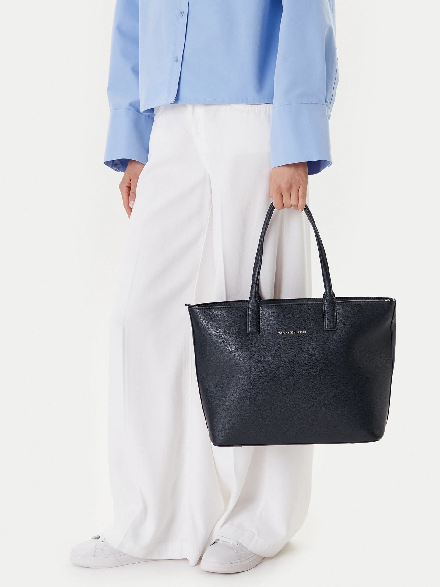 Borsa shopper o blu con zip