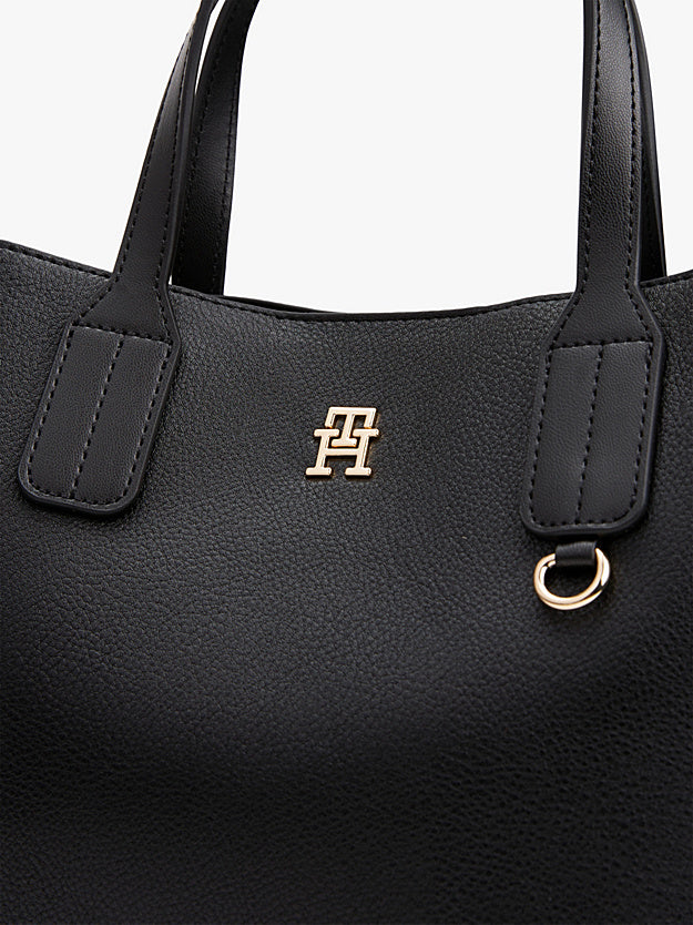Borsa tote media in nero con monogramma TH
