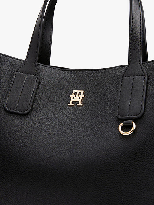 Borsa tote media in nero con monogramma TH