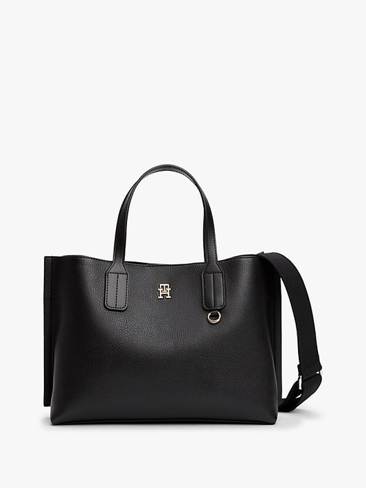 Borsa tote media in nero con monogramma TH