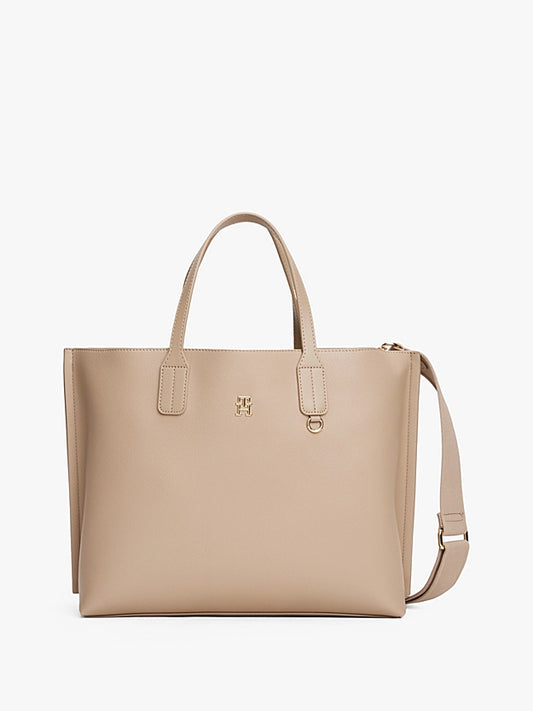 Borsa Satchel cammello con tracolla e monogramma Th