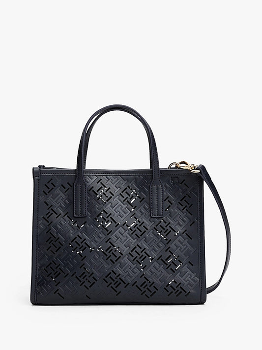 Borsa mini tote City blu con monogrammi TH