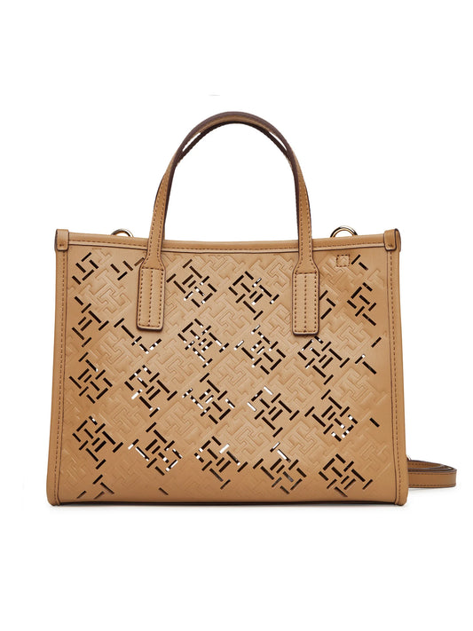 Borsa mini tote City cammello con monogrammi TH