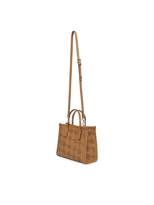Borsa mini tote City cammello con monogrammi TH