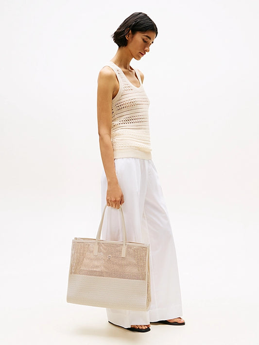 Borsa tote city beige in tela intrecciata