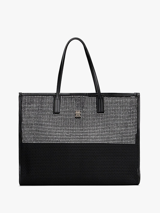 Borsa tote city nera in tela intrecciata