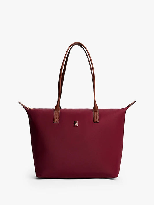 Borsa tote media bordeaux in canvas con manici in pelle