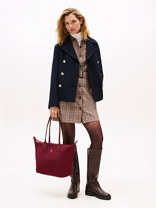 Borsa tote media bordeaux in canvas con manici in pelle