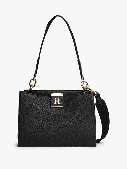 Borsa Media Satchel con finitura zigrinata e tracolla